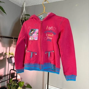 Bobby Jack Girls Zip Up Hoodie Jacket Pink Blue Monkey Graphic Size Medium - Picture 1 of 7
