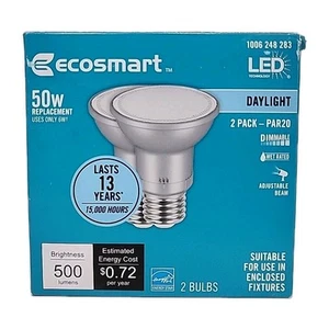 EcoSmart 50-Watt PAR20 Dimmable LED Light Bulb Daylight (2 Pack) - Picture 1 of 3