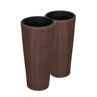 All Weather Wicker Planters Set of 2 Indoor Outdoor Waterproof Drainage Pots New - Image 1 of 4