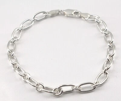Danecraft Sterling Silver Oval Round Link 5mm Wide Bracelet Lobster Claw 7.5" - Image 1 of 4