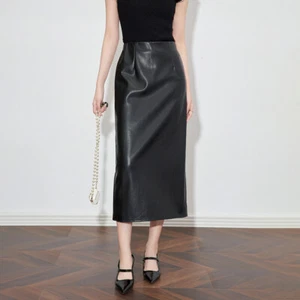2024 Womens Ladies Straight Pu Leather Skirts Fall Winter Long Chic Skirts Size - Picture 1 of 21