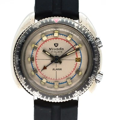 RARO Reloj Pulsera Nivada Vintage 40mm Hombre Alarma 17 Rubis Bisel Buceo ref: 87020! Foto 1 de 4