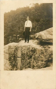 Vintage Postcard RPPC Man at Cliff - Picture 1 of 2