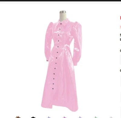 Sexy Vestido Madi Manga Larga Con Botones Únicos Línea A Aspecto Húmedo PVC Foto 1 de 4