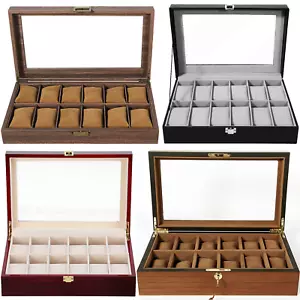 3-6-10-12-24 Slots Watch Box Watch Display Case Jewelry Storage Holder Box Gift - Picture 1 of 58
