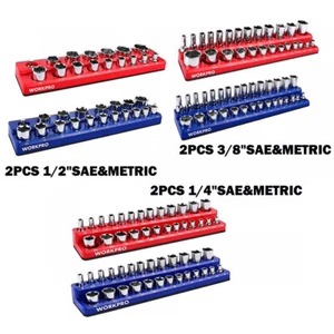 WORKPRO 2PC Magnetic Socket Organizer Socket Holder 1/4''/1/2''/3/8'' SAE&Metric - Picture 1 of 22