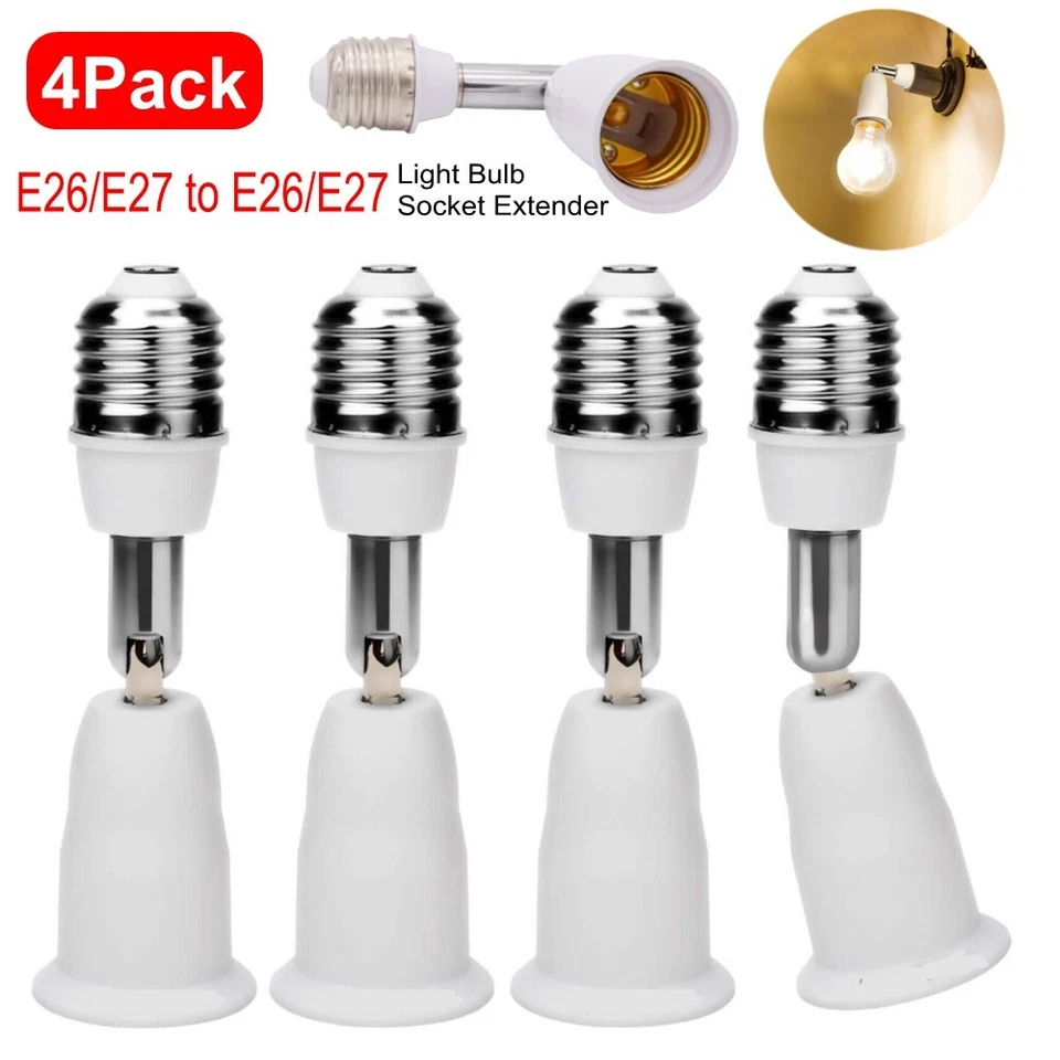 4 Pack E26/E27 Light Socket Extender 4.5 Inch Extension Adjustable Vertical 90° - Image 1 of 4