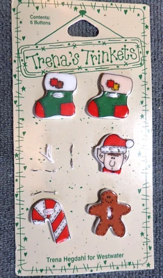 5 Ceramic Buttons Original Card Christmas Theme Trena Trinkets - Image 1 of 3