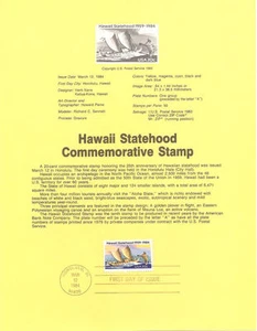 #8412 20c Estampilla de la Estadidad de Hawái - Scott #2080 Página de recuerdos de USPS - Imagen 1 de 1