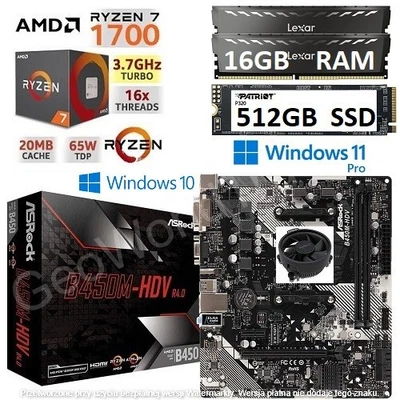 AMD Ryzen 7 1700 + 16GB RAM + 512GB SSD + ASRock B450M-HDV Motherboard Bundle