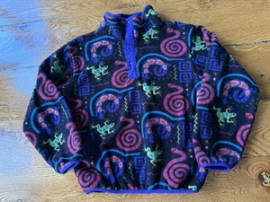 VTG LL Bean Gecko Lizard Snake AOP Fleece Pullover Abstract Jacket YOUTH M - Picture 1 of 5