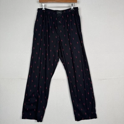 Polo Ralph Lauren Hombre Ropa de Dormir Negro Rojo Poni Pijama Pantalones de Salón Grande L Foto 1 de 4