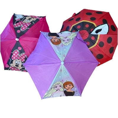 Lote 3 paraguas para niñas: Disney Princesa Frozen Elsa Minnie Mouse Ladybug rojo Foto 1 de 4