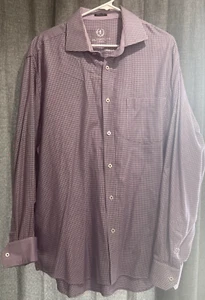 Bugatchi Uomo Classic Fit Mens Button Up Long Cuff Sleeve Purple/White pattrn2X - Picture 1 of 12