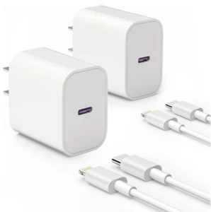 Lot de 2 chargeurs rapides pour iPhone 20 W PD USB C to Lightning avec câble. - Photo 1 sur 1