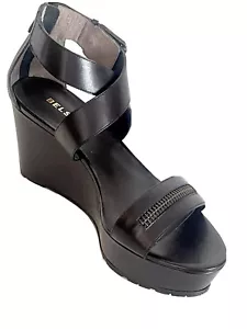 BELSTAFF Made In Italy Black Leather Wedge Heel Ankle Strap Sandals $1495 EU41 - Picture 1 of 12