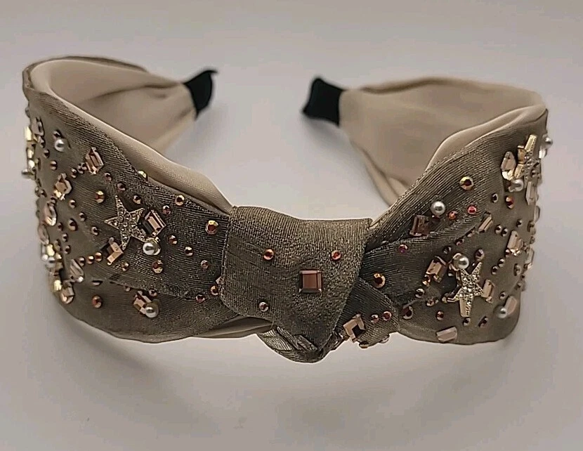 Luxury Gold Mesh Woven Knot Headband Beaded Embellished Pearl Crystals Stars New - Image 1 of 4