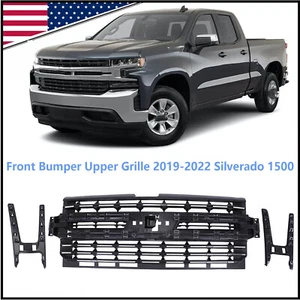 Front Upper Bumper Grille For 2019-2022 Chevy Silverado 1500 Hood Grill Black US - Picture 1 of 7