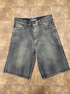 Indigo Thirty Denim Shorts Mens 34 Grunge Fade Jean Shorts Embroidered Baggy Fit - Picture 1 of 7
