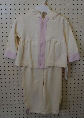 NEW 2 PC Outfit Baby 12 M PINK Cream Girl Jacket HOOD Pants Greendog Cotton  - Image 1 of 2