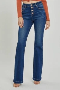 Pantalones de mezclilla Risen de tiro alto con botones corte bota - Imagen 1 de 3