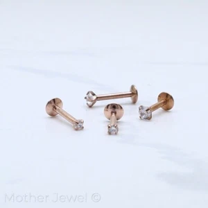 DIAMOND SIMULATE 14CT ROSE GOLD IP CARTILAGE LABRET TRAGUS MONROE STUD EARRING - Picture 1 of 15