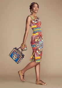 AUTH Dolce&Gabbana teatro dei pupi carretto siciliano printed Silk Dress 38it - Picture 1 of 16