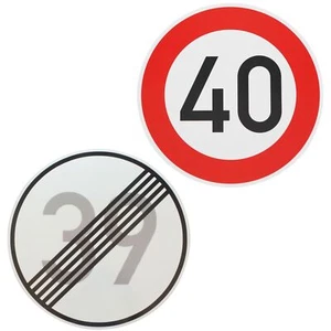 Original 2x Verkehrsschild 40 km/h Ende 39 Verkehrszeichen zum Geburtstag 274-40 - Bild 1 von 5