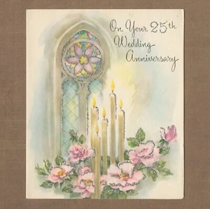 Tarjeta RELIGIOSA 25 ANIVERSARIO DE BODA Sunshine Line vintage sin usar, Dios los bendiga - Imagen 1 de 6