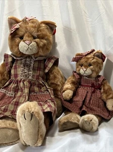 Vintage Russ Kittra gatti mamma e bambino arancione Tabby 15,5” e 10” con etichette da collezione - Foto 1 di 11