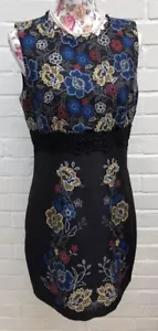 Abito Cambio Magazzino Taglia 14 Nero Blu Floreale Matita Occasione Matrimonio - Foto 1 di 8