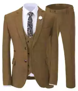 Abito uomo marrone a quadri tweed vintage check tempo libero business smoking abito da sposa - Foto 1 di 12
