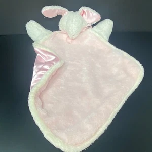 White Pink Bunny Baby Lovey Security Blanket Head on Corner Satin Back Sherpa  - Picture 1 of 5