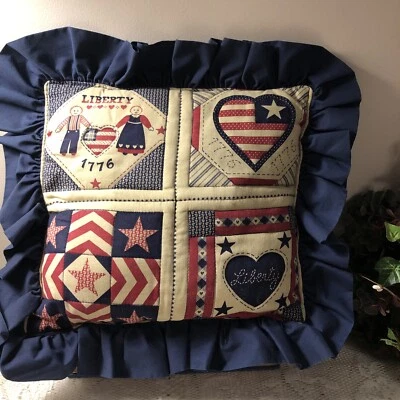 🇺🇸 Patriotic Themed Red White Blue Pillow 1776 Stars Stripes Liberty Hand Sewn - Image 1 of 4