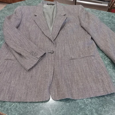 Vintage Orvis Women's Wool Silk Blend Blazer Size 12 Herringbone Tweed Black  - Image 1 of 4