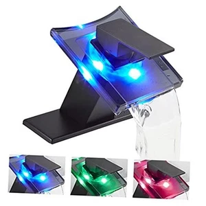 Bathroom Sink Faucet LED Light 3 Colors Changing Waterfall Black with LED Light - Picture 1 of 7