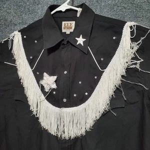 Vintage Ely Cattleman Embroidered Rockabilly Western Shirt L Fringe Star Cowboy - Picture 1 of 16
