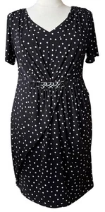 MSK Woman Faux Wrap Dress Sheath V-Neck Chain Belt Accent Black White Sz 2X NWT - Picture 1 of 10