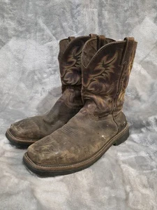 Justin WK4682 Brown Leather Boots 12 Pull On Cowboy Steel Toe Wear - Picture 1 of 10