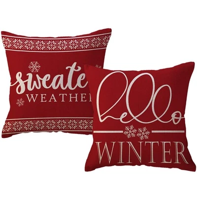 Hello Winter Throw Pillow Cover 20x20 Inches Red Sweater Weather Christmas De... - Image 1 of 4