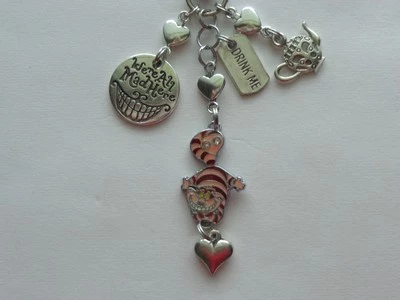 ALICE WE ARE ALL MAD HERE TERAPOT DRINK ME KEY CHAIN PURSE CLIP BAG CHARM - Image 1 of 4