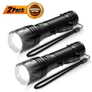 2 Pack 20000 Lumens Compact LED Flashlights, USB Rechargeable Mini Ultra Bright - Picture 1 of 11