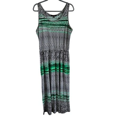 Fever Woman Size M Maxi Dress Side Slits Elastic Waist Stretch Geometric Casual — 第 1/4 张图片