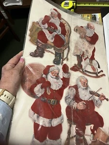 Vintage 1982 Peck Santa Claus Velvety Flocked Decoration 7 Piece NOS - Picture 1 of 6