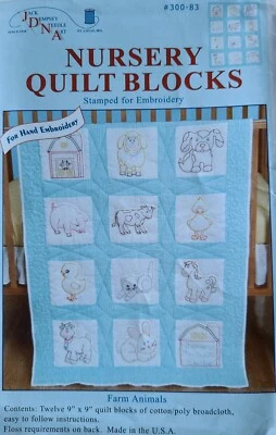 New Jack Dempsey Stamped Embroidery 12-9" x 9" Squares Farm Animals #300-83 - Image 1 of 4