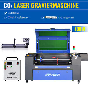 Autofoku-100W 700x500mm CO2 Laser Graviermaschine Engraver CE+Rotary Axis+CW3000