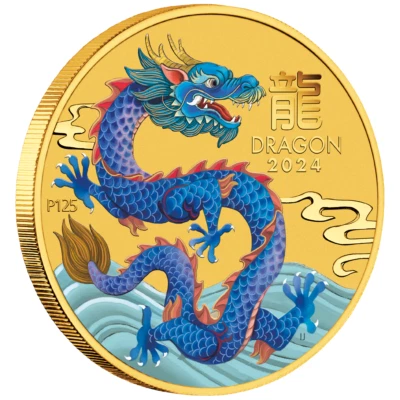 Goldmünze Jahr des Drachen 2024 - Australien - 1/10 Oz ST in Farbe - Bild 1 von 3