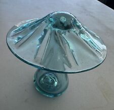 Vintage Aqua Blue Hand Blown Art Glass Mushroom Figurine Decor 5" Tall