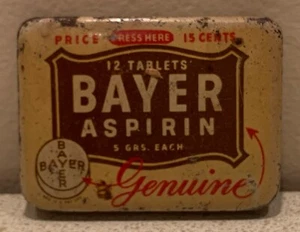 Vintage Bayer Aspirin 12 Tablet Metal Tin Advertising Medicine USA Empty - Picture 1 of 7