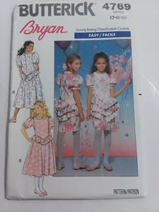 Vintage Girls SZ 7-10 Butterick Pattern 4769 1990 Bryan Dress. RUFFLES. - Picture 1 of 3
